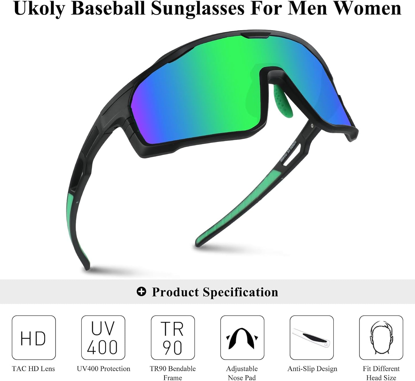 Ukoly Cycling Glasses - HD Lens UV400 Sports Sunglasses for Men & Women | Ideal for Running, Baseball, Fishing, Golf