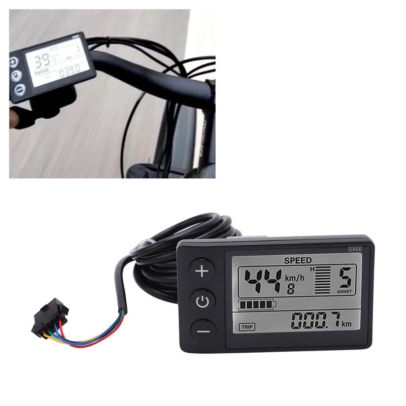 Electric Bikes LCD Display, S866 Electric Bicycles LCD Display Meter 24V 36V 48V Control Panel with Plug Replacement for Electric Scooter Ebikes