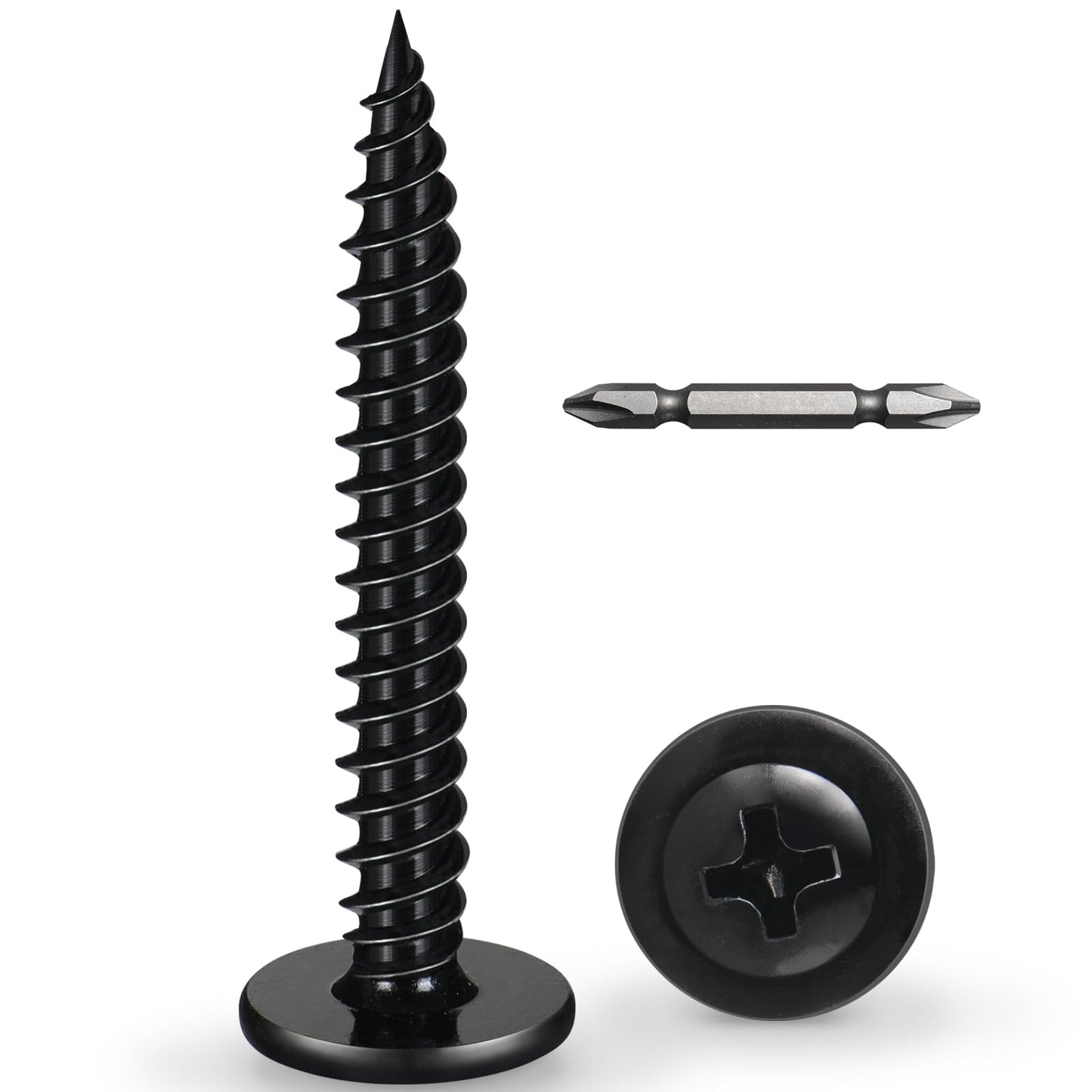 BNUOK #8 x 2-1/2 Inch Wood Screws Phillips Modified Truss Head Stainelss Steel 410 Self Tapping Metal Screws,Black Zinc Plated(1Ib,80Pcs)