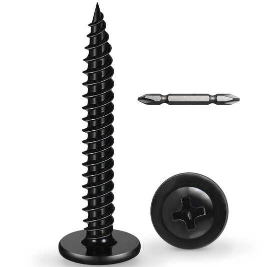 BNUOK #8 x 2-1/2 Inch Wood Screws Phillips Modified Truss Head Stainelss Steel 410 Self Tapping Metal Screws,Black Zinc Plated(1Ib,80Pcs)