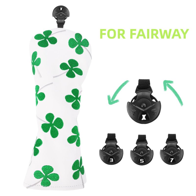 Golf Club Head Covers, 1pc Driver Headcover Fairway Wood Head Cover Hybrid Headcover or 3pcs Golf Headcovers Set 1 F H, Lucky Clover Golf Club Covers for 3 Wood, Drivers, Hybrids (1pc Fairway Cover)
