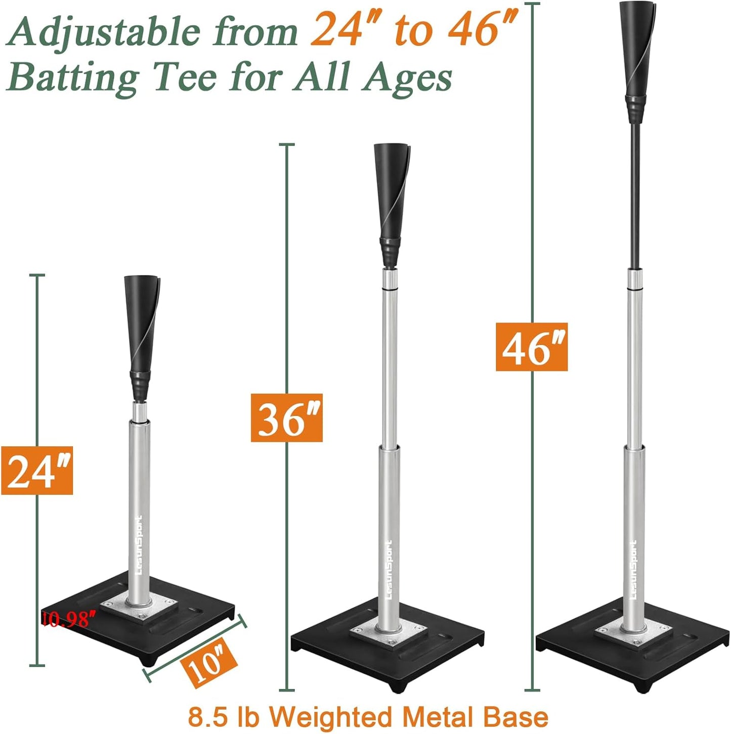 Skiennix Portable Baseball Batting Tee - Adjustable 24-46 Inches, Heavy-Duty Metal Base for Easy Assembly
