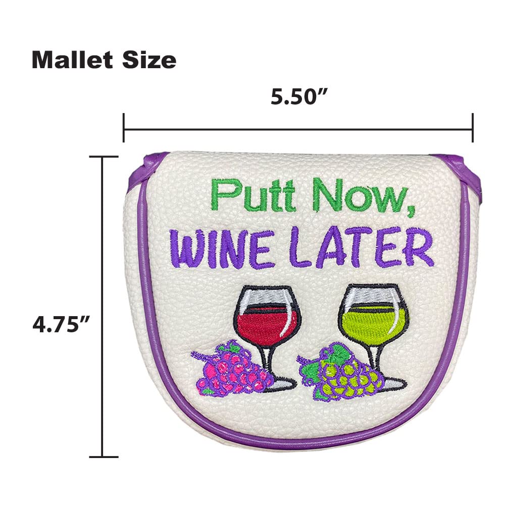 Giggle Golf “Putt Now Wine Later” Golf Club Headcovers. Blade, Mallet & Hybrid Covers. Wine Lover Golf Accessories - Women’s & Men’s Novelty Headcovers. (for Mallet)