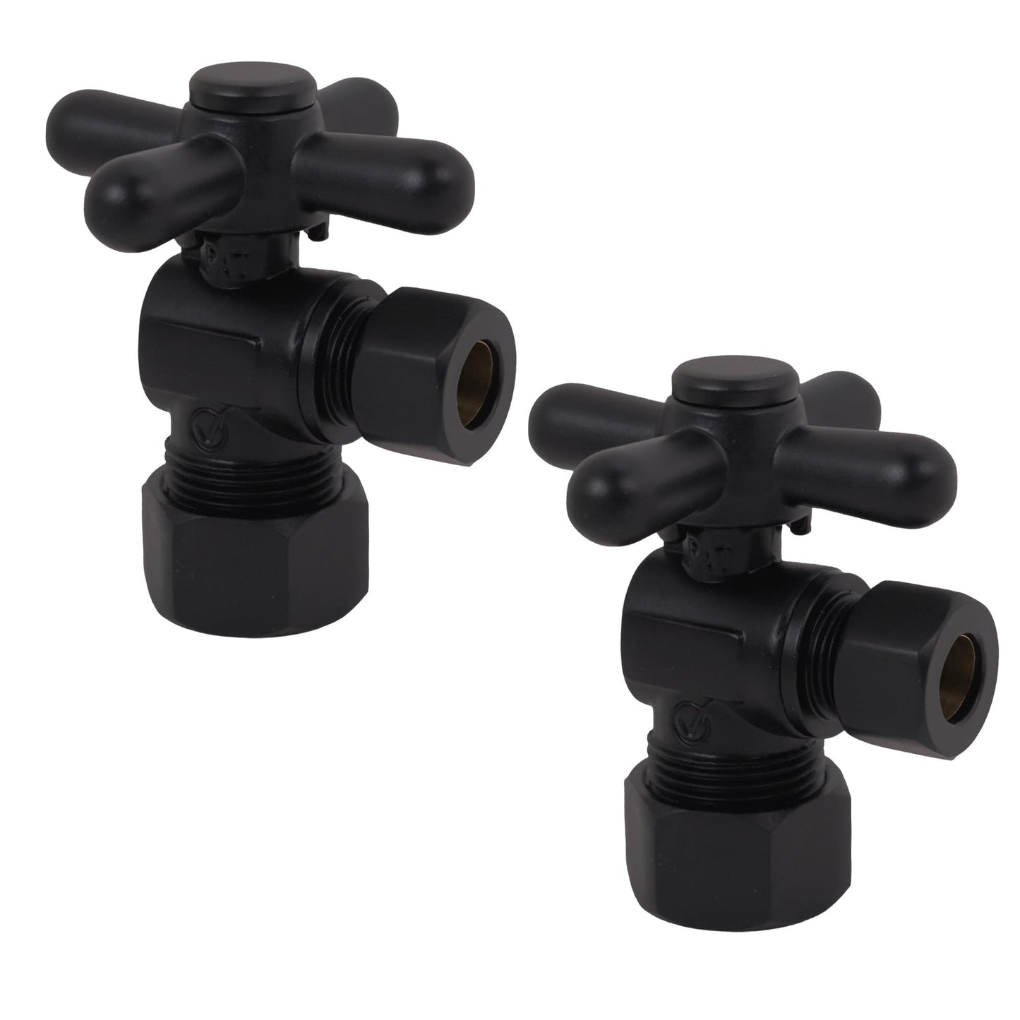 Westbrass D105BX-2-62 1/4-Turn Cross Handle Angle Stop Shut Off Valve, 5/8" OD x 3/8" OD, Matte Black (2-Pack)