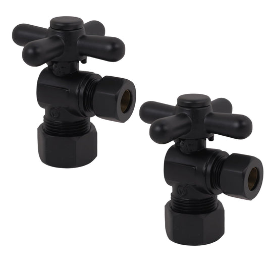 Westbrass D105BX-2-62 1/4-Turn Cross Handle Angle Stop Shut Off Valve, 5/8" OD x 3/8" OD, Matte Black (2-Pack)