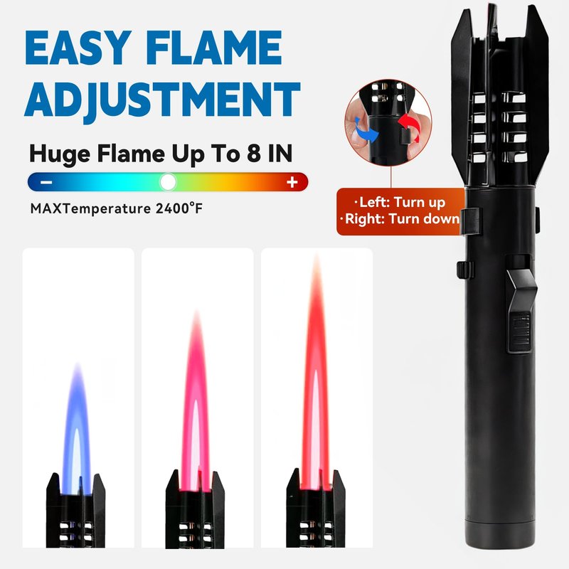 ZMQW Torch Lighter, Camping Lighter, Windproof Adjustable Red/Blue Big Jet Flame Butane Lighter with Safety Lock, Refillable Gas Butane Torch for Grill Campfires Kitchen Candles Fireplace BBQ, Gift