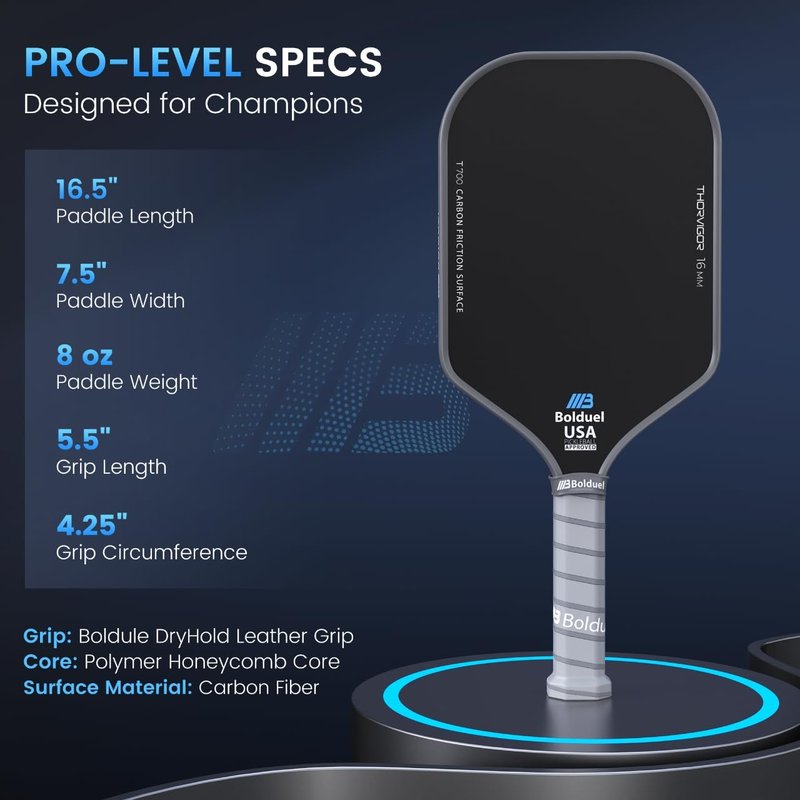 T700 Raw Carbon Fiber Pickleball Paddles, Pickleball Paddles Pro-Level for Aggressive, Offensive Player, Pickleball Paddle with 16mm Polymer Honeycomb Core & Overgrips, Maximum Control & Spin & Power