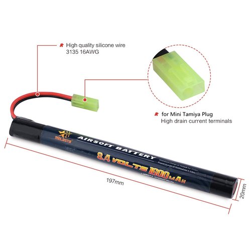 melasta 2Pack 2/3A 8.4v 1600mAh Stick NIMH Airsoft Guns Battery Pack Suitable for Mini Tamiya Connector Air Soft Butterfly Nunchuck Stick