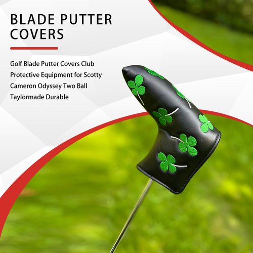 Golf Club Head Covers Blade Putter Cover with Four-Leaf Clover Embroidery Headcovers Fits Most Putters Scotty Cameron, Taylormade, Odyssey, Titleist, Callaway Blade Putter Headcover.