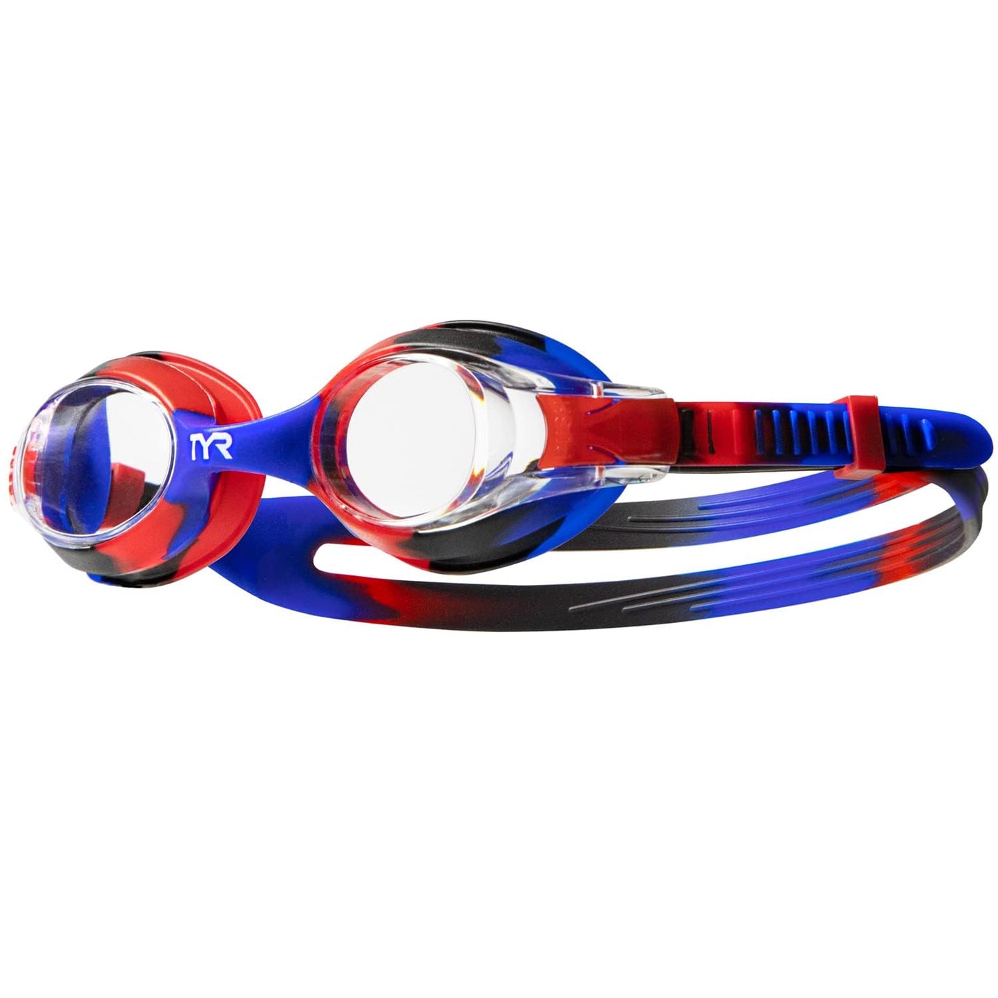TYR Swimple Tie-Dye Kids' Swim Goggles - Non-Mirrored Swimming Goggles for Competitive Training and Recreation - Anti-Fog, UVA/UVB Protection, Watertight Seal - Clear/Blk