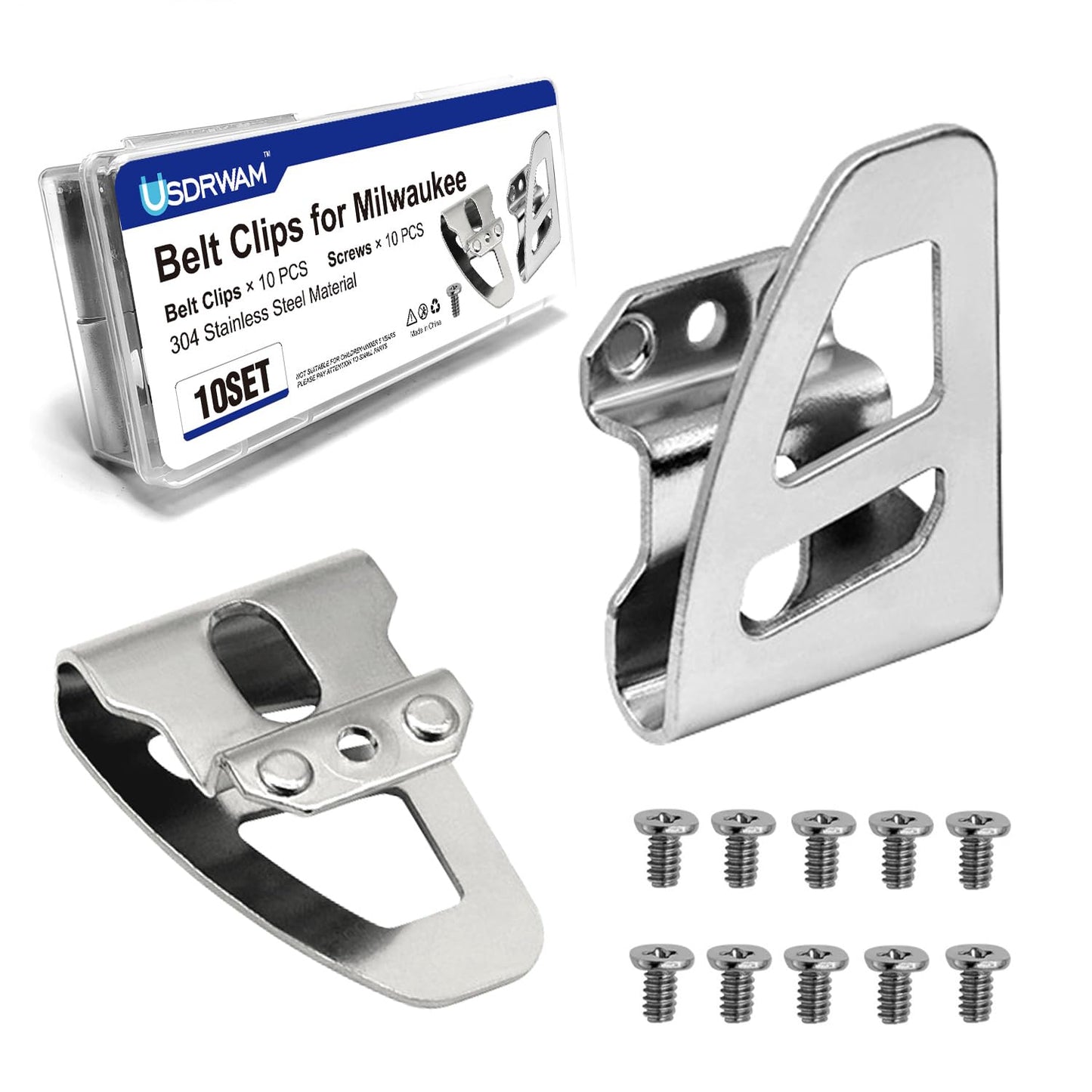 Belt Clip for Milwaukee, 10pcs 304 Stainless Steel Drill Tool Clips Hook Kit with Screws for Milwaukee 2604-20, 2604-22, 2604-22CT, 2797-22