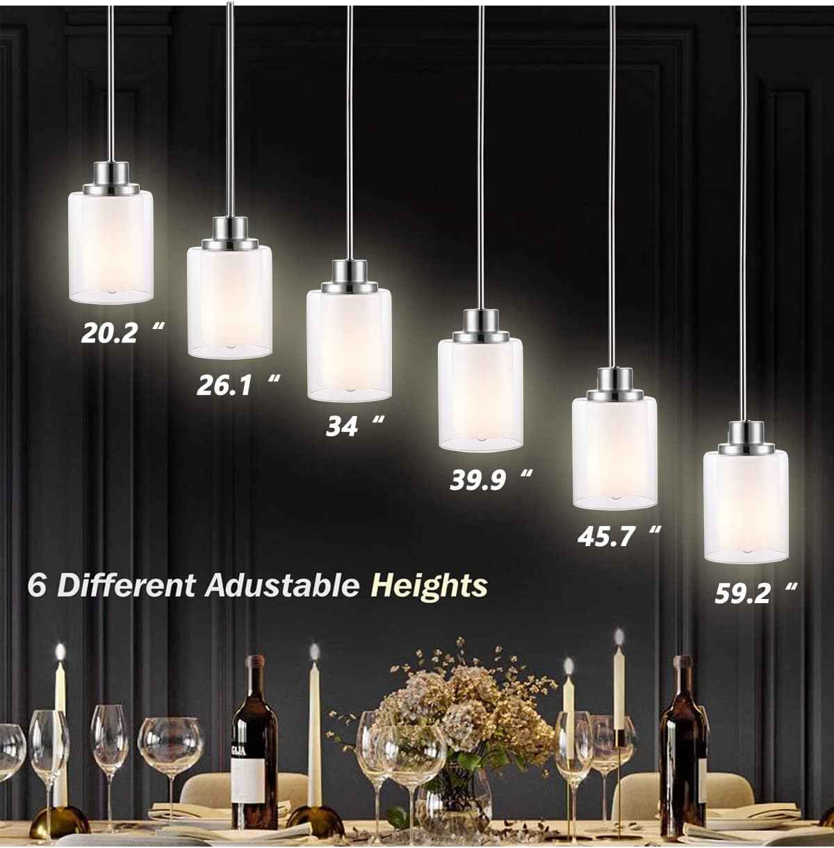 Eidonta 1-Light Mini Pendant Light Fixtures, 3 Pack Modern Brushed Nickel Hanging Ceiling Light with Dual Glass, Adjustable Height