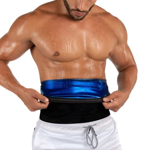 BODYSUNER Waist Trainer Trimmer Sweat Belt Band for Men Lower Belly Fat Sauna Slimming Belt Suit Workout (Blue, large/x-larger)