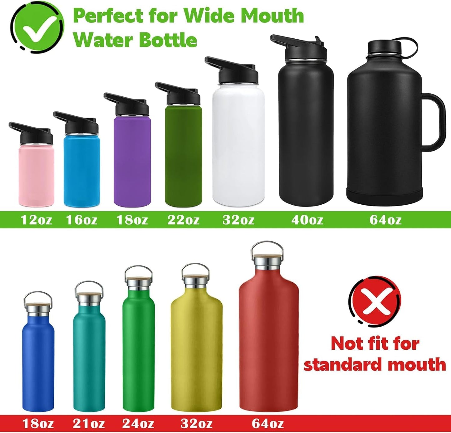 XccMe Straw Lid for Hydro Flask Wide Mouth,4Pack Replacement Lids with Straws for Wide Mouth 12,16,18,22,32,40,64oz Water Bottles,Sport Bottle Lids Accessories with Handle (Black