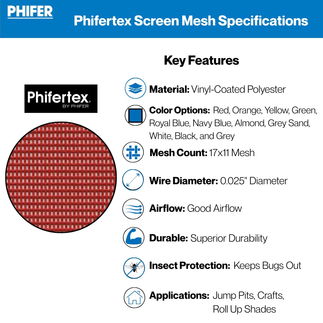 Phifertex Vinyl Mesh Roll - Vinyl Fabric by the Yard for Outdoor, Arts & Crafts, DIY Projects Use - Weather-Resistant Mesh Material - Grey Sand, 1 Yard x 54 Inches