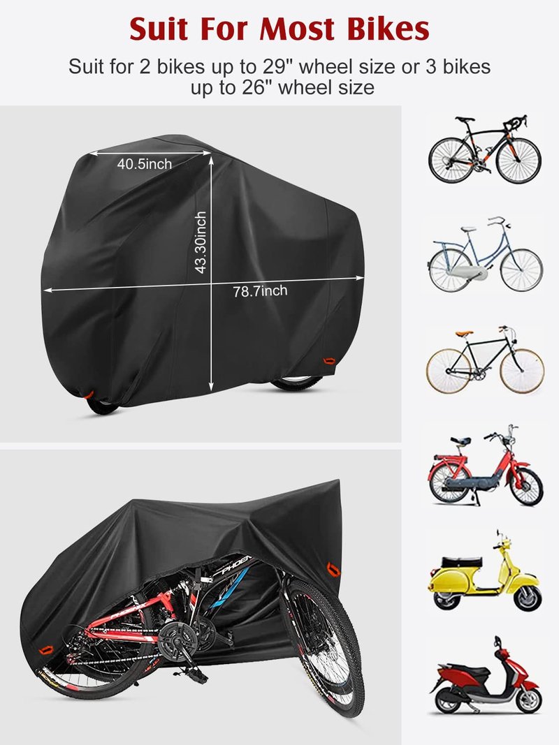 AngLink Bike Cover for 2 Bikes - 210D Oxford Outdoor Waterproof Bicycle Covers with Lock Hole, All Weather Protection Bikes Storage Cover for Mountain Road Electric Beach Cruiser Hybrid