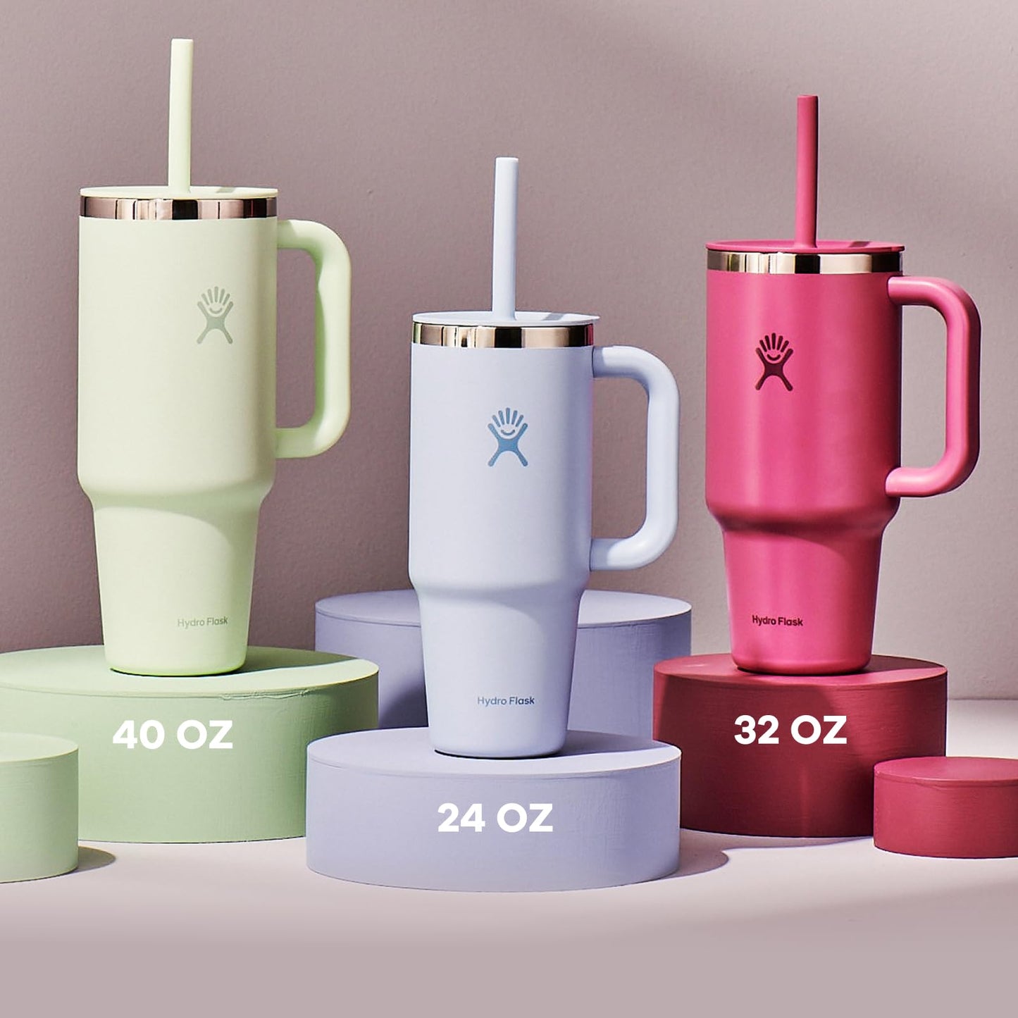 Hydro Flask Travel Tumbler with Handle, Lid and Straw - Insulated Stainless Steel in 24 Oz Cascade
