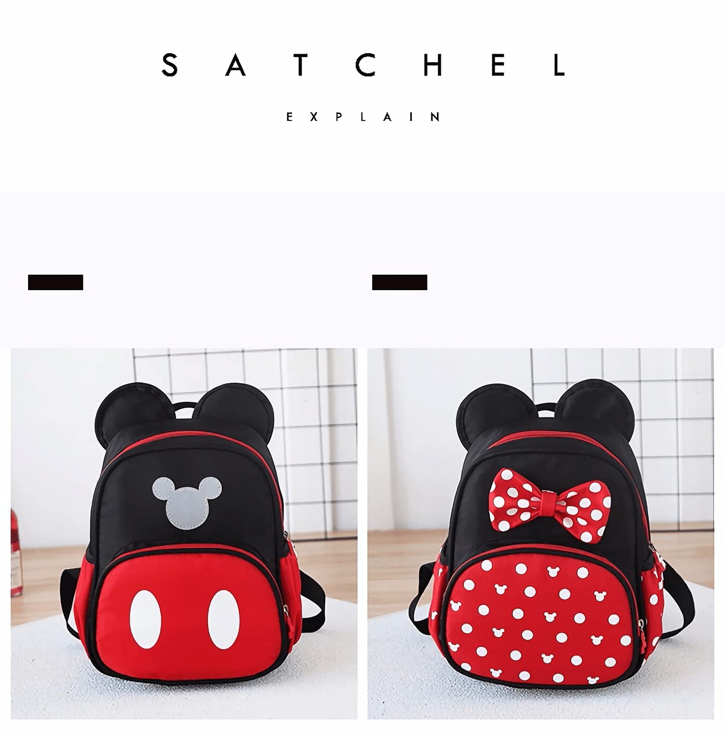 MOMODEER Cute Mini Backpacks, Red Cartoon Bag, Mouse Ears Bowknot Travel Daypack