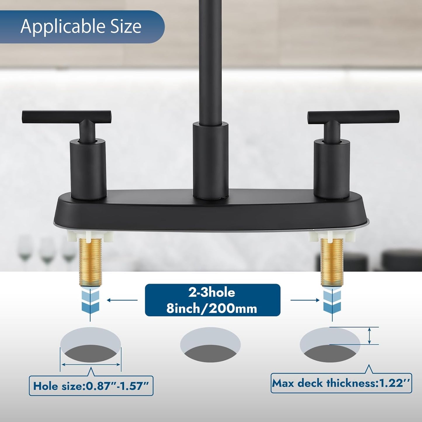 Brushed Nickel Kitchen Faucet with 360° Rotating Spout & Side Sprayer - 2 Handle, 8 Inch Centerset