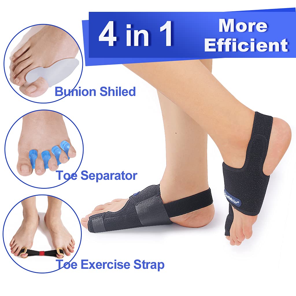 Toe Corrector Toe Separator Bunion Splint 【Updated Version】 Hallux Valgus Big Toes Corrector Set Bunion Brace Bunion Exercise Strap Orthopedic Kit Pain Relief (Blue, free)