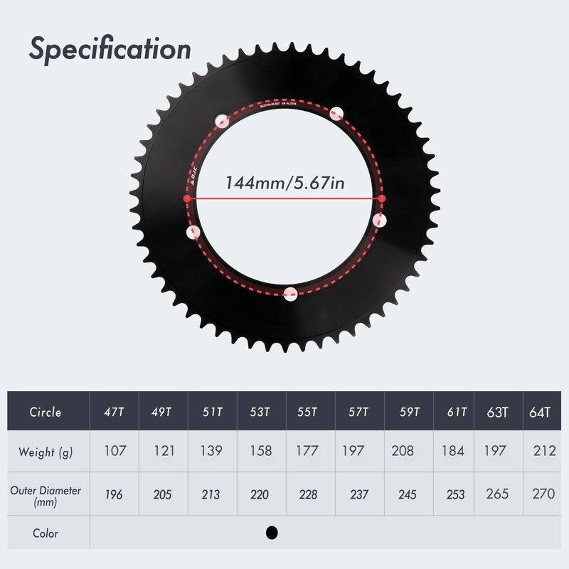 DJC 144BCD Round Chainring Fixed Gear Fixie Track Bike 47T 49 51 53 55 57 59 61T Single Speed Chainwheel 1/2 * 1/8 144 Bcd (55T)