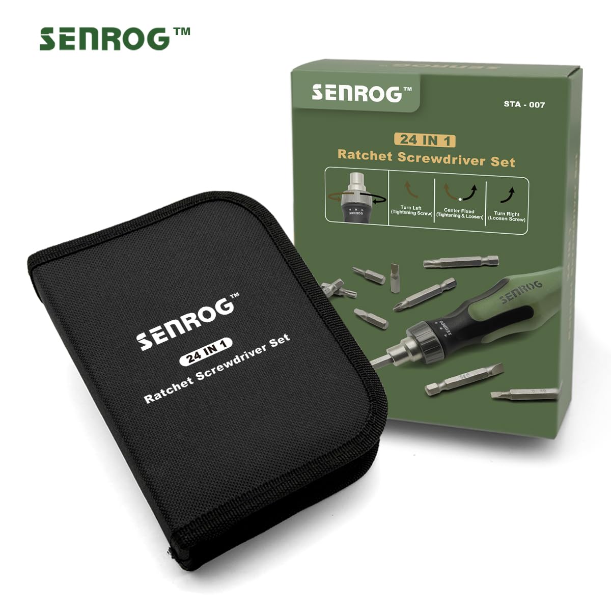 SENROG 24 in 1 Multi-Bit Ratcheting Screwdriver, Magnetic Interchangeable Ratchet Screwdriver with Changeable Bits（Phillips,Slotted,Hex,Square,Torx）for Home,Work,DIY.