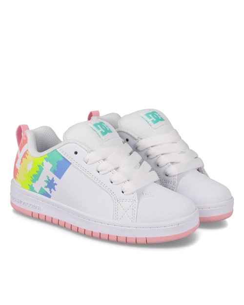 DC Girls Court Graffik Skate Shoe, White/Light Pink/Multi, 5 Big Kid