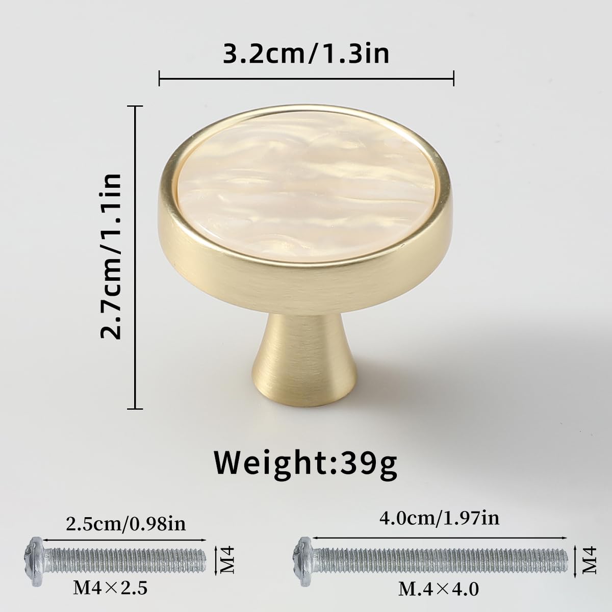 AENZOOY 2 Pack Round Yellow Pearl Gold Cabinet Knobs, 1.2" Brushed Gold, Classic Modern Style, Drawer & Cabinet Hardware