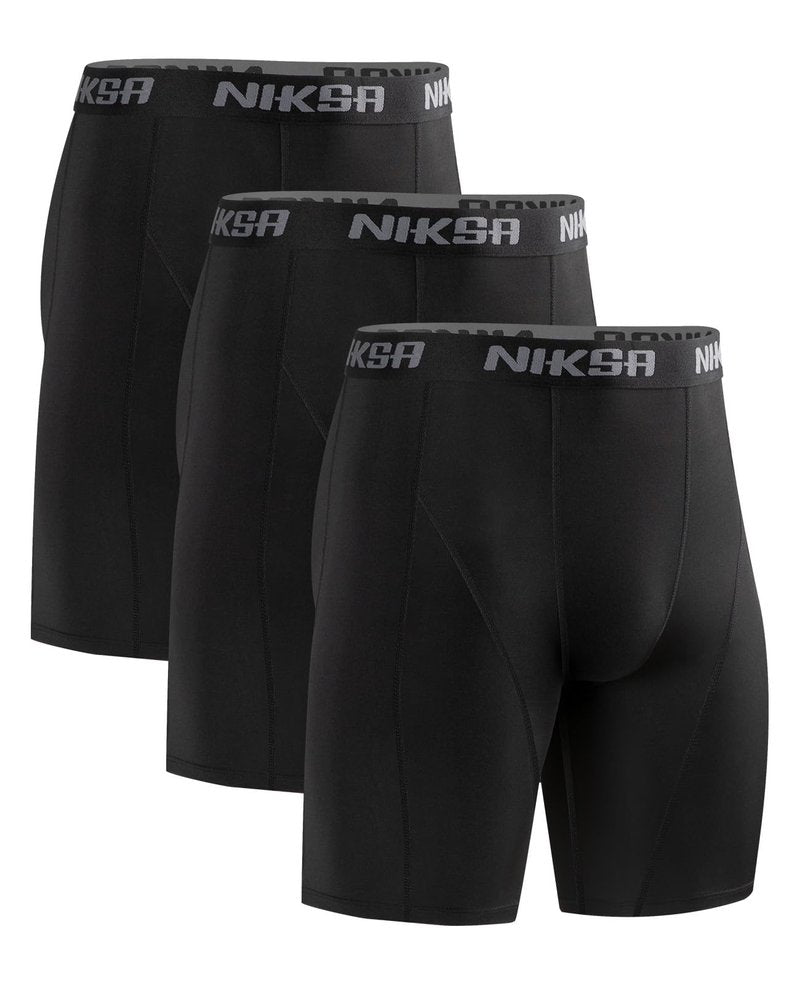 Niksa 3 Pack Compression Shorts Men, Spandex Athletic Workout Running Shorts Performance Sport Baselayer Underwear