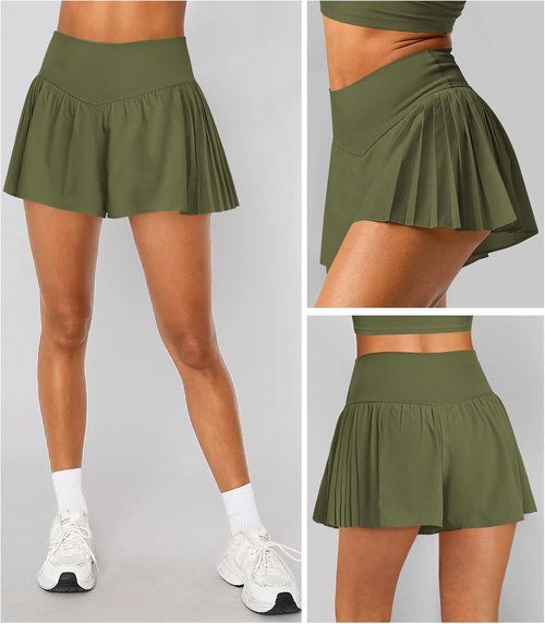 Hragc Athletic Running Shorts - Flowy Butterfly Crossover Workout Skort with Pocket for Women