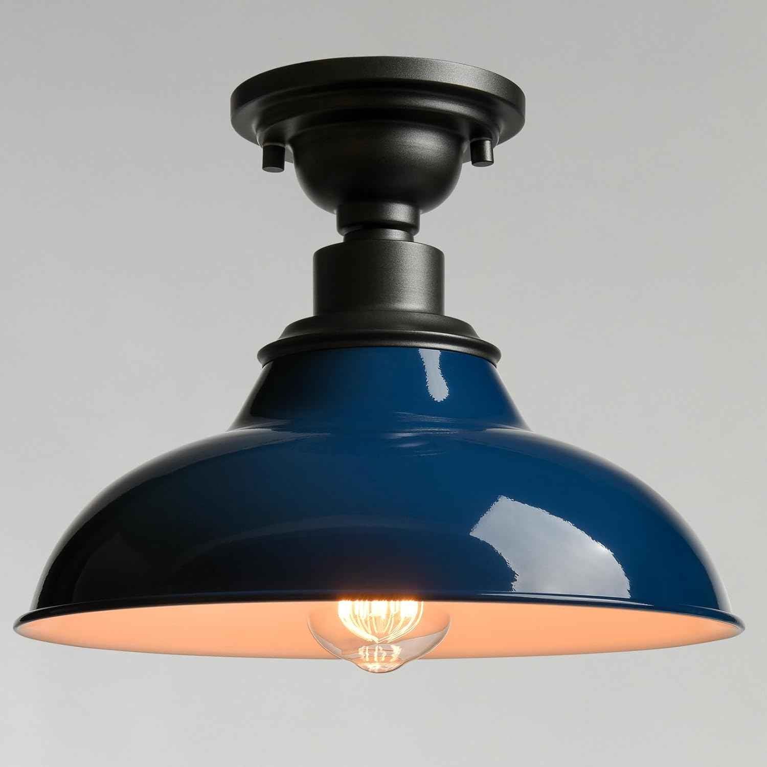 12-Inch Farmhouse Semi Flush Mount Ceiling Light - Black Industrial Barn Fixture for Bedroom, Kitchen, Foyer
