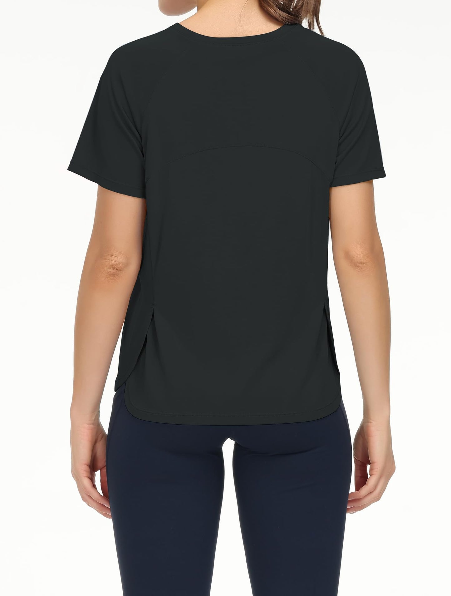 THE GYM PEOPLE Women's Short Sleeve Workout Shirts Breathable Yoga T-Shirts with Side Slits Athletic Tee Tops Dark Grey