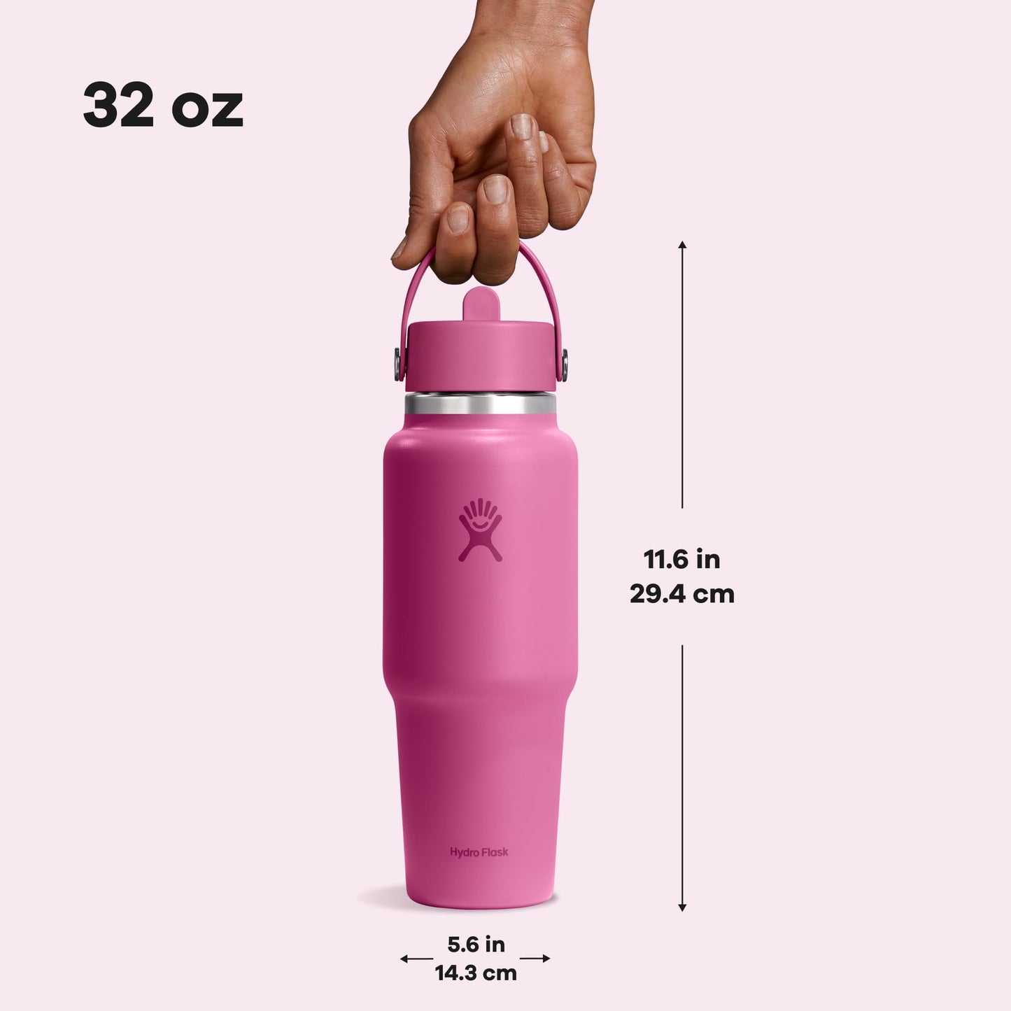 Hydro Flask Travel Water Bottle - Insulated Stainless Steel - Wide Straw Lid, Non Spill, Leakproof in 32 Oz Reef Pink