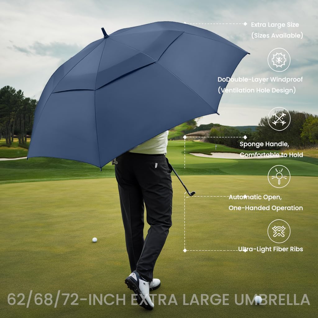 SIEPASA Golf Umbrella - Large 62/68/72 Inch Automatic Open | Windproof, Waterproof Double Canopy Design