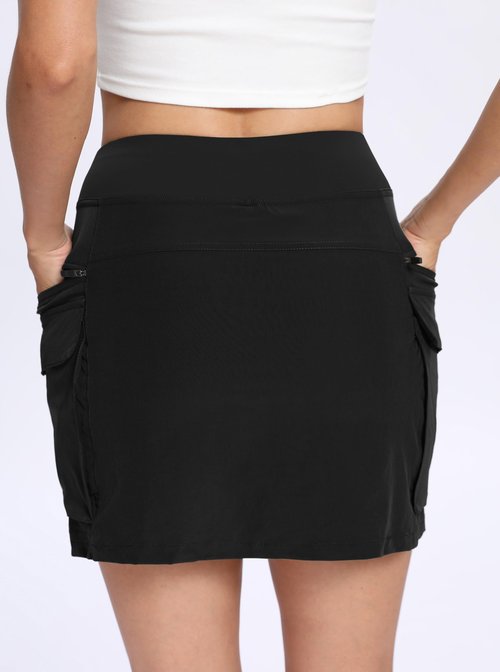 Womens Golf Skirt with Shorts Pockets Summer Quick Dry Skorts High Waisted Sports Pencil Cargo Skorts Black