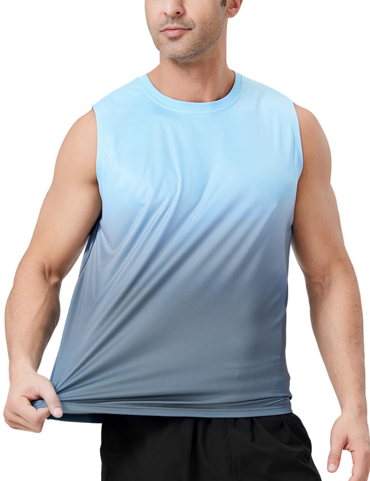 Upocool Men's Sleeveless Workout Swim Shirt Quick Dry Athletic Running Gym Muscle Beach Tank Top Blue Gradient XL