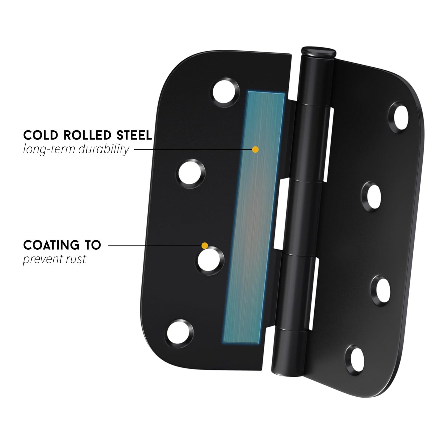 goldenwarm Pack of 6 Matte Black Heavy Duty Iron Door Hinges, 4 Inch x 4 Inch Interior and Exterior Black Door Hinges with 5/8" Radius Corners