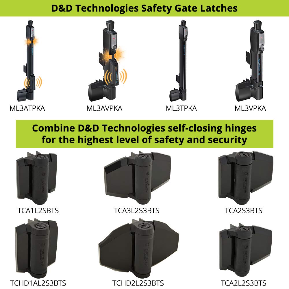 D&D Technologies TCHD1AL2S3BTS TruClose Heavy Duty Gate Hinges, for Self Closing Metal Gates up to 154 Pounds, with Alignment Legs, for Square Gate Frame and Post, Black, 2 Count