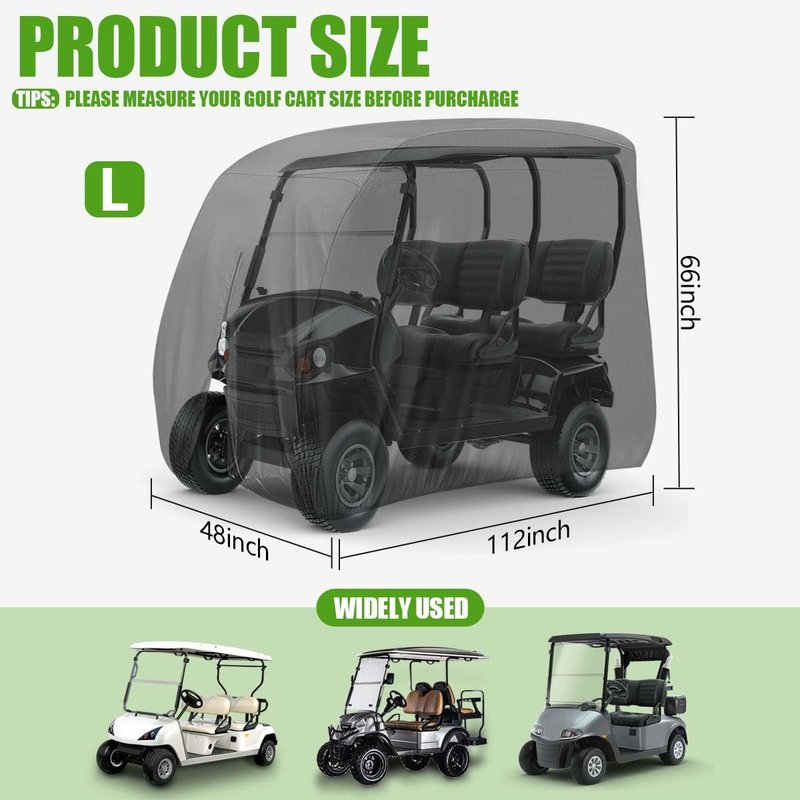 KISEER 4 Passenger 420D Waterproof Golf Cart Cover fits EZ GO Club Car Yamaha, Sunproof Dustproof (Black, 112 Inch)