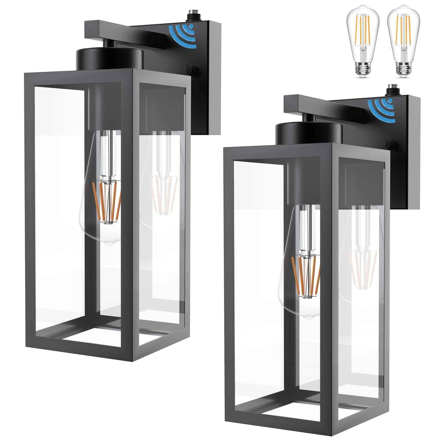 Tipace 2 Pack Outdoor Wall Lantern with Dusk to Dawn Sensor, Matte Black Sensor Exterior Light Fixtures,Exterior Wall Sconce with Clear Glass Shade(2700K E26 Bulbs Include)