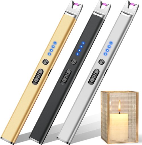 LcFun Electric Candle Lighter - USB Rechargeable Plasma Arc with Safety Lock | Windproof & Flameless (Black, Silver, Gold)