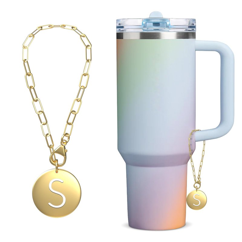 TM Novo Stanley Charms – Gold and Silver Initial Charms for 30 oz & 40 oz Tumblers, Water Bottles & Cups, Reusable Jewelry Box Included, Multi-Use Tumbler & Purse Accessories, Personalized Gift - Silver - Initial B