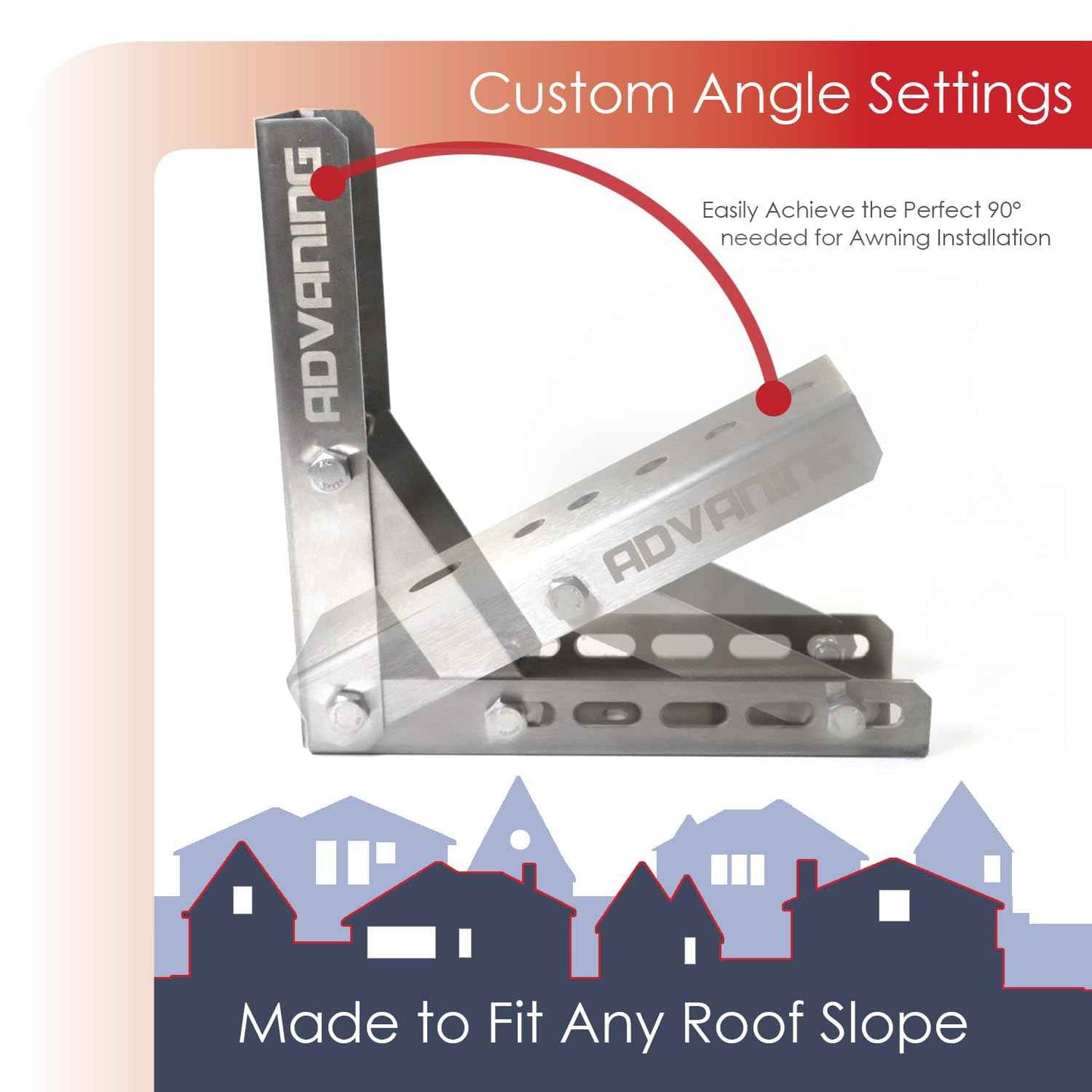 ADVANING Universal Roof Mount Bracket for Retractable Awnings, Premium Quality 3mm Gauge Brushed Stainless Steel, ZAW-RM-BRK