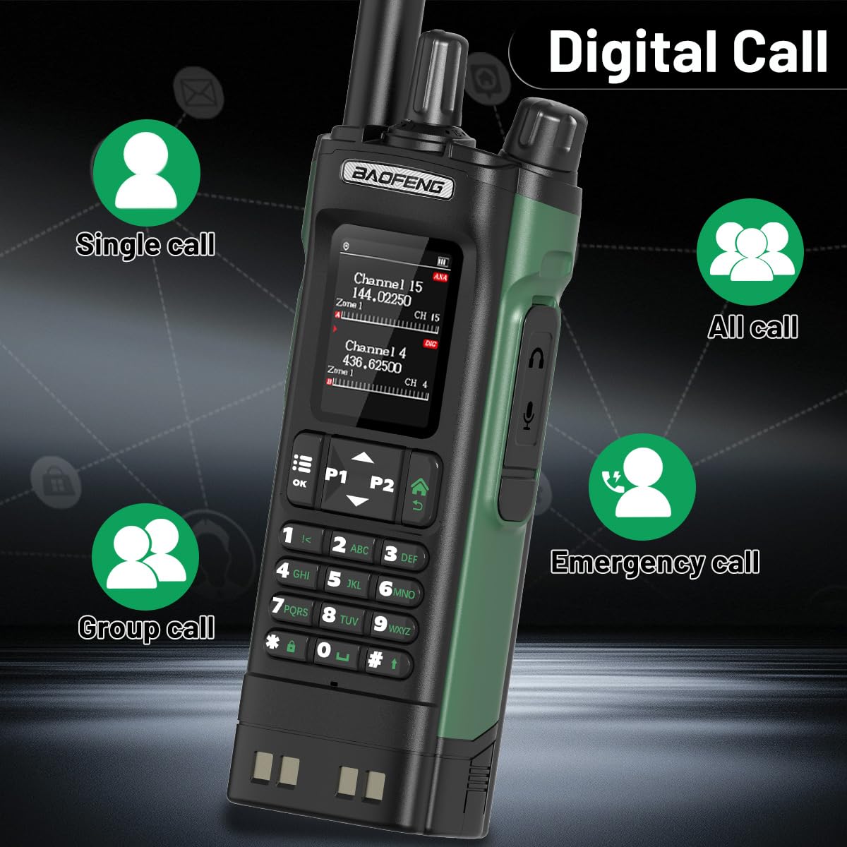 BAOFENG Radio DM32 DMR Radio Ham Radio Handheld Long Range Walkie Talkies Rechargeable 2500/3800mAh Battery GPS DM-32UV Digital Emergency NOAA Weather 5RM Tactical Radio for Survival Gear Hunting