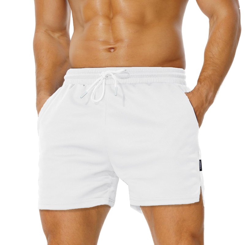 AIMPACT Men's 5 Inch Mesh Gym Shorts Quick Dry Bodybuilding Weightlifting Pants Training Workout Running Jogger Shorts with Pockets（White S）