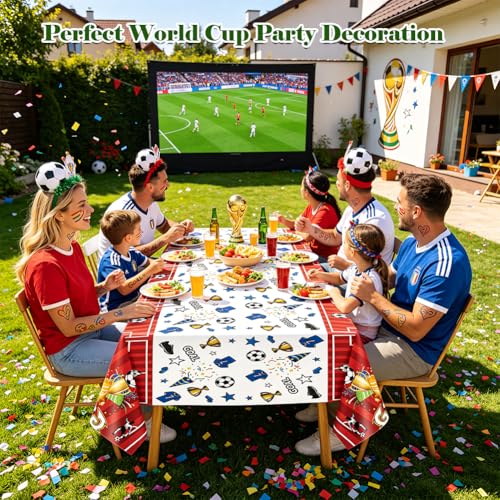 3 Pack Red Soccer Party Table Cloths - 108 x 54 Inches