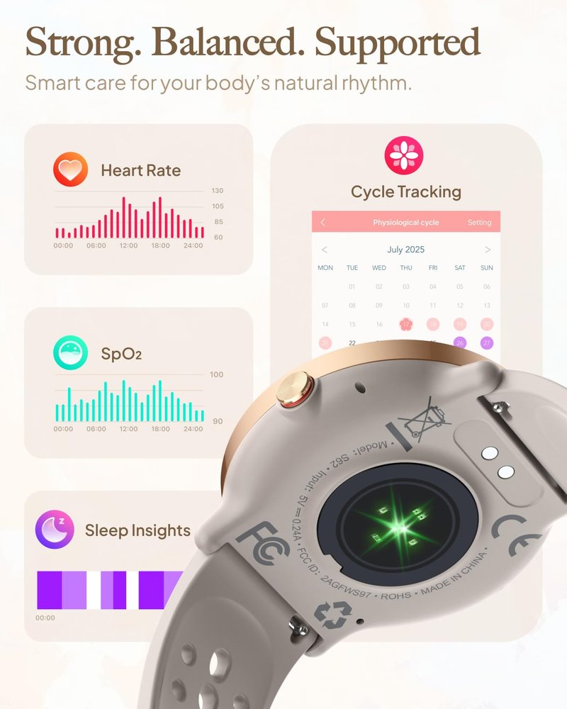 TitanSync Smart Watch for Women Men, for Android iOS with Sleep & Calorie Monitor, Pedometer Fitness Tracker, Bluetooth Call, IP68 Waterproof, 112+ Sport Modes Round Face Smartwatch (Gold-Gray)