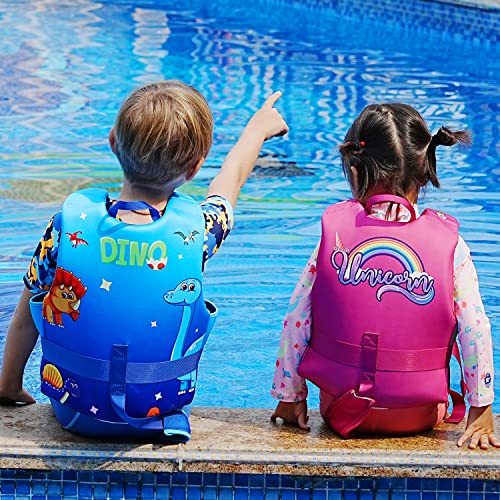 REALIKE Dinosaur Kids Swim Vest for Toddler 6-8 Years Adjustable Safety Strap