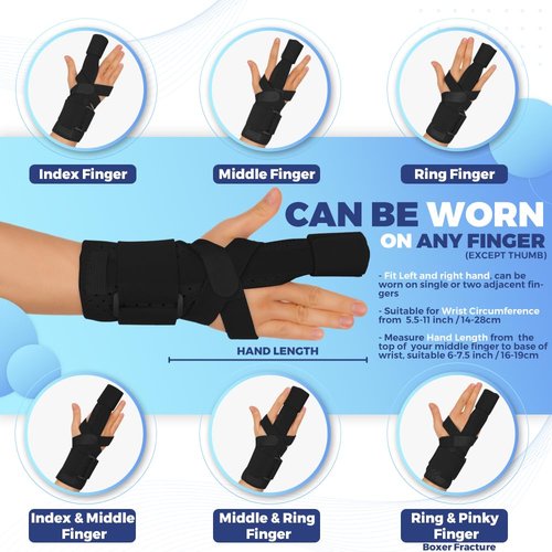 FORTEMOTUS Trigger Finger Splint, Adjustable One or Two Finger Splint Full Hand and Wrist Brace Support, Finger Immobilizer for Sprains, Discomfort Relief, Boxer Fracture Splint Black