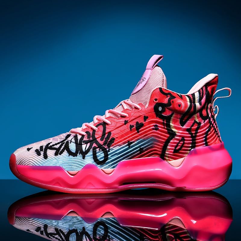 Bacury Colorful Basketball Running Sneakers for Women & Men - Pink Red Variation